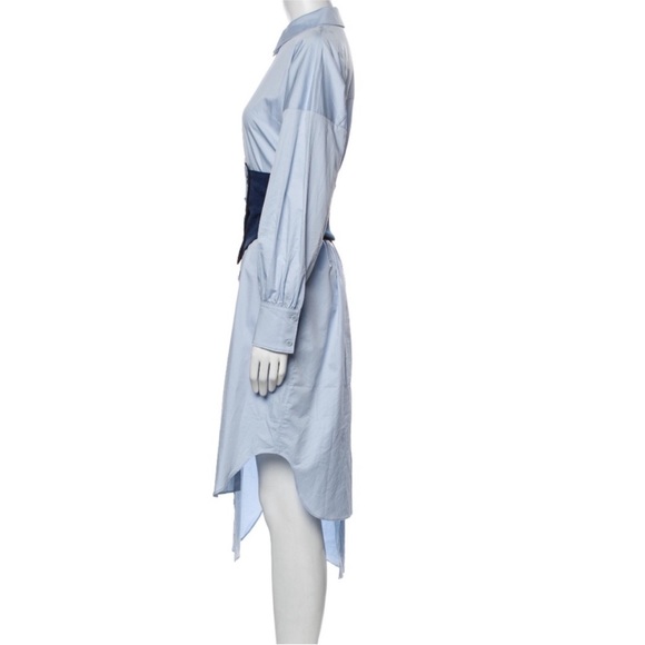 Tibi XS Corset Shirtdress Blue Cotton Poplin Midi Dress - Picture 4 of 12